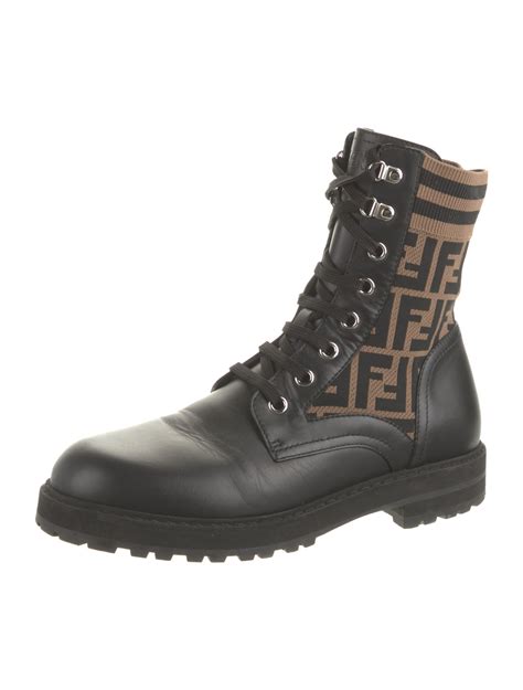 Shop Fendi FF Logo Leather Combat Boots 